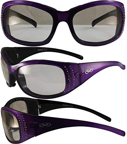 Глобална визија Мерилин 24 очила за сонце од моторцикли Rhinestone Purple Frames Clear To Phade Photechromic леќи