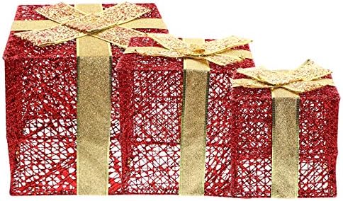 Сет на украси за тревник на тревникот од 3 кутии за подароци од ковано железо, сјајни шупливи метални украси кутии со лента за свадби