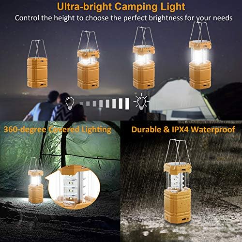 2 пакувања со соларна кампување за кампување, полнење на фенер, светло за итни случаи на фенер за фенер, 3 напојувани начини и USB кабел,