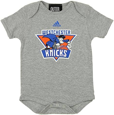 Адидас НБА Г лига новороденче на новороденчето, Вестчестер Никс, кратки ракави, лого на лого, сиво 12 месеци
