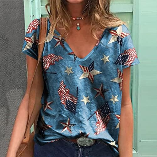 Зефотим Четврти јули кошули за жени 2023 Краток ракав против вратот летен моден обичен американско знаме врвови блузи
