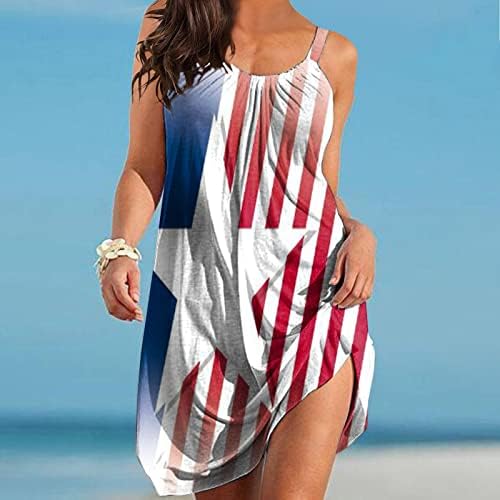 4 јули Фустани За Жени Летна Плажа Секојдневен Боемски Фустан Американско Знаме Лажичка Без Ракави Течен Мини Сарафан