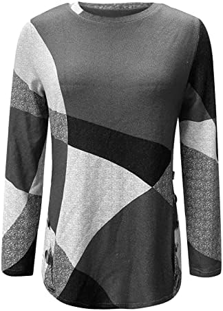 Nokmopo женски долги ракави маички женски тенки геометриски печати со долг ракав, лабава маичка лабава основни врвови