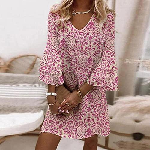 Luttionенски летен кратки ракави на CoTecram Boho Floral Print Cute Swing A Line Beach Mini фустан каузална лабава сандерска фустан за