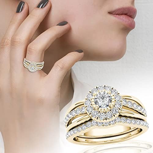 Прстени со дијамантски прсти Едноставен симпатичен креативен сет прстен популарен скапоцен камен Исклучителен прстен Едноставен моден накит