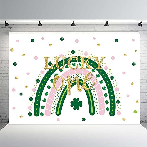 Mehofond 7x5ft Среќа една позадина на виножитото Св. Патрик Ден на 1 -ви роденденска забава Банер за девојче Шамрок Зелена