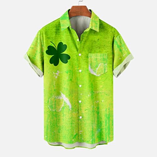 Менс ирски врвови на д. Денот на д. Патрик, двојно кратко ракав, хавајски копче до кошули Детелина Детелина печатени маици