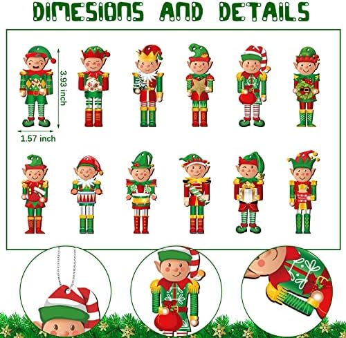 48 парчиња Божиќни елф оревци украси дрвени висечки украси на новогодишни елф елф минијатурни оревици на оревци, оревосади фигури украси