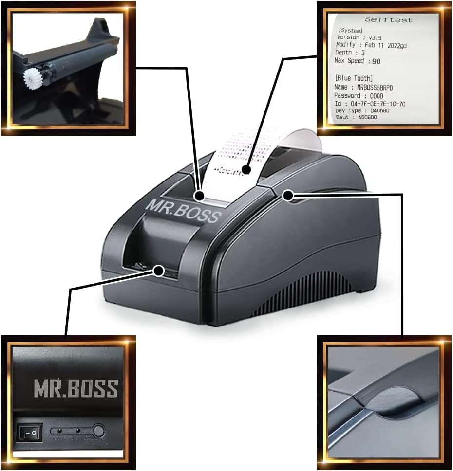 MRBOSS 2 „58mm POS POS CASE OFFER PRISTABLE THERMAL AMEVERT PRINTER со голема брзина печатење USB+Bluetooth интерфејс за супермаркети