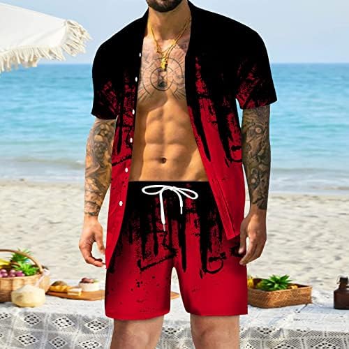 Менс модни патеки со 2 парчиња облека за спортска маица и кратки костуми Истегнете ја забавата на Хаваи 3Д печатење летни плажа облеки
