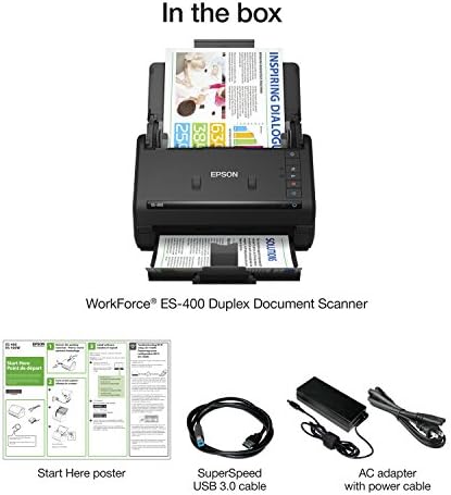 Епсон работна сила ES-400 Duplex Duplex Duplex Scanner за компјутер и Mac, автоматски фидер за документи