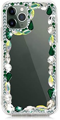 As -zeke Elegant Phone Case Series Rhinestone Frame Handmdae Design компатибилен со iPod Touch 7th Gen 4.0 Inch 2019 - Зелена