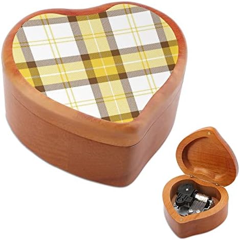 Yellowолта и кафеава тартана Бафало карирана срцева музичка кутија Дрвени музички кутии Најдобар подарок за годишнината на Божиќниот