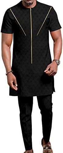 Трака за мажите Африка африканска облека Дашики врвови и панталони 2 парчиња поставени Анкара облека плус големина обични кошули