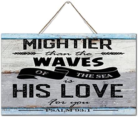 Посилен од брановите на морето е неговата loveубов кон вас Вуд знак Плакета Смешна просторија за бања Декор Дрвена плакета знак