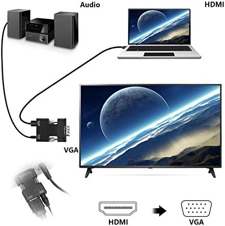 Yacsejao hdmi to VGA адаптер со 3,5 mm аудио приклучок HDMI женски кон VGA машки конвертор ， компатибилен за компјутер, работна површина, лаптоп,