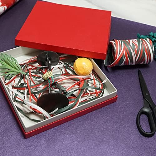 Hamuiers Raffia Ribbon за завиткување на подароци, Божиќна лента за занает, 3 обоени пакувања хартија со канапски канали - црвено