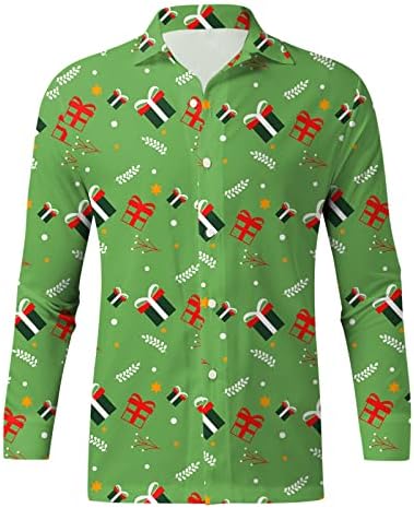 XXBR Божиќни кошули за мажи, копче надолу Божиќ Дедо Мраз Клаус Лапел Костими за забава со долги ракави дизајнер кошула