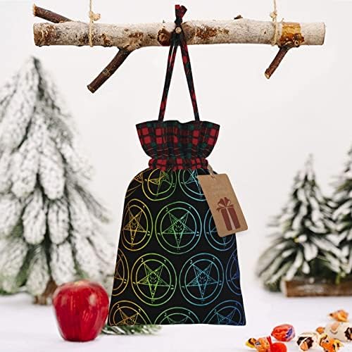 Божиќни торби за подароци за влечење бафомет-сатански-коза-геј-безобразен бивол карирани карирани торбички торбички за забава