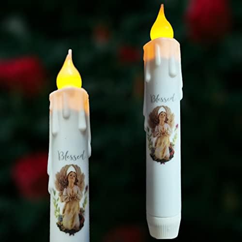 Траење на батерии Тајанле треперејќи, примитивни светилки со затемнети свеќи со тајмер, 6,75 инчи Блажена црковна свеќа, Дриплис