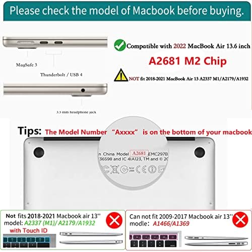 Tereefi За Macbook Air 13,6 инчен Случај Со M2 Chip 2022 Модел На Ослободување A2681, Сјајна Заштитна Тврда Обвивка &засилувач; Капак на Тастатурата