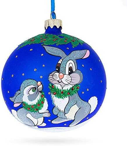 Божиќна украс за стакло топка од две зајаче 4 инчи