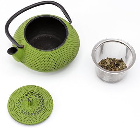 Креативен дом Kyusu 10 мл. Сад од чај од леано железо со отстранлив корпа за инфузир од не'рѓосувачки челик, зелена