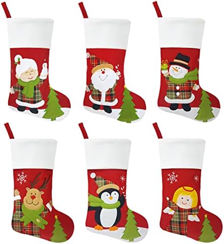 Youbemagic сет од 6, 18 Дија прекрасна персонализирана божиќни чорапи со имиња на везови, квалитетни чорапи со дебели руно материјали за семеен