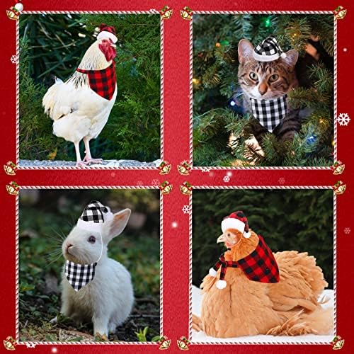 Jotfa 8 парчиња Божиќни пилешки капи бандани, пилешко Дедо Мраз капа пилешко Божиќна бандана марама, мало домашно милениче Божиќна