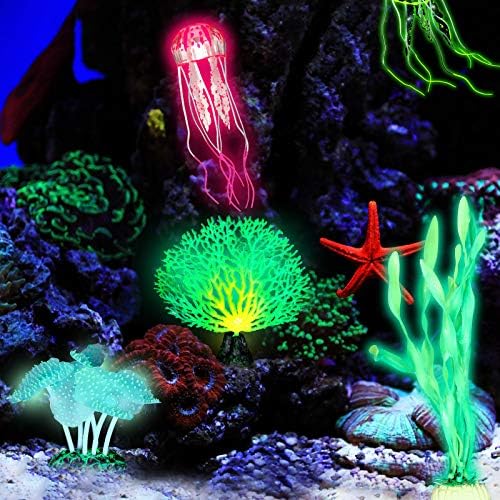 Пријатели 8 парчиња блескави украси на резервоарот за риби Растенија со светкави алги, морски анемон, симулациски корали, медуза, лотос