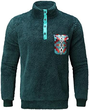 Ацтеки јакни за мажи Ацтек пуловер западен Шерпа пуловер нејасни џемпери од руно со јака од џебно копче за надворешна облека