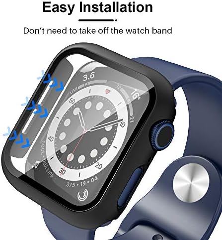 Таури 2 пакет за куќиште на Apple Watch 44mm SE Series 6 5 4 [Целосна заштита], со заштитник на екран на стакло од 9 часа [Допир чувствителен] Тенок браник заштитен покритие 44 мм за м
