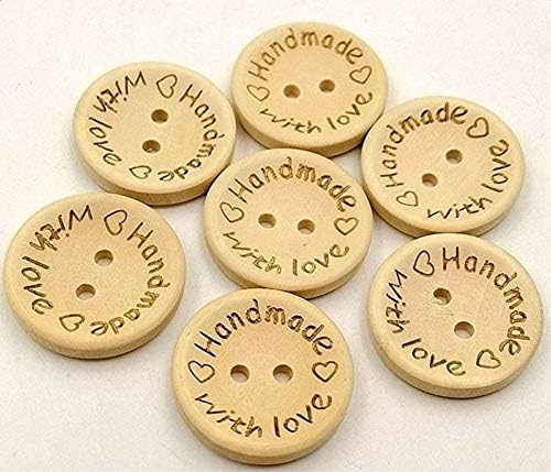 U-K 100 парчиња рачно изработени со копче за Loveубов, околу форма, природни дрвени копчиња за шиење за шиење и занаетчиски занаетчиски