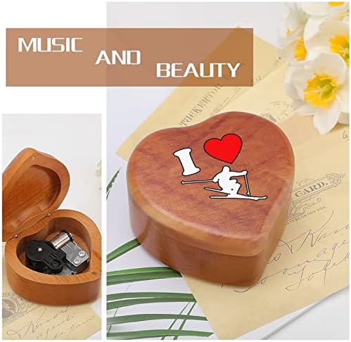 Сакам музичка кутија за скијање на часовници гроздобер дрвена музичка кутија во облик на срце, подароци за подароци