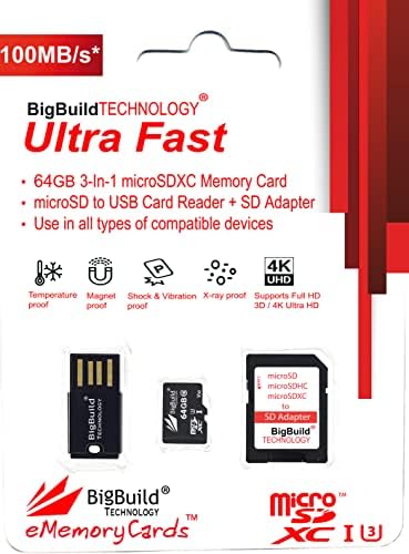 BigBuild Технологија 64GB Ултра Брз 100mb/s U3 microSDXC Мемориска Картичка За Samsung Galaxy A01/A01 Core, A02/A02s, A03/A03s/A03