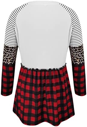 Flekmanart есен џемпер за жени o врат со долг ракав карирана печатена работа блуза дуксер тинејџерки y2k облека