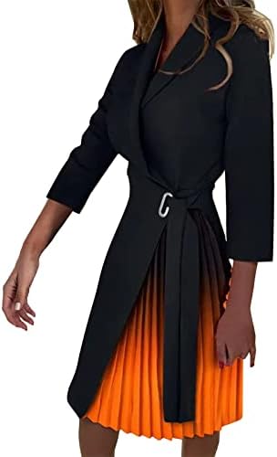 Icodod фустан женски 2023 пролетно лето плус големина печатено флатер со долги ракави со плетенка за жени со појас