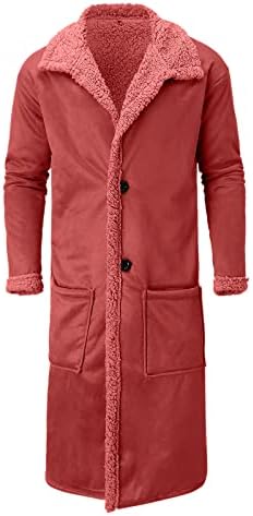 Ubst Fleece Long Cardigan Count за мажи, отворено предно копче Туника волна ровови палта меки зимска топла надворешна облека