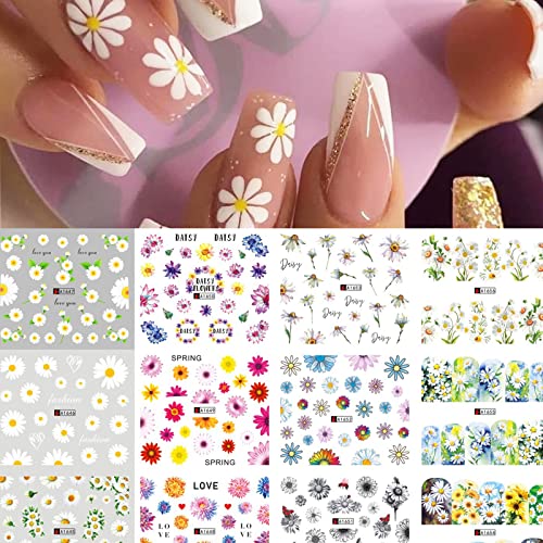 36 парчиња налепници за уметност со цвеќиња на ноктите декорации сончогледни цветници цветници на маргаритки за вода за нокти за пренесување