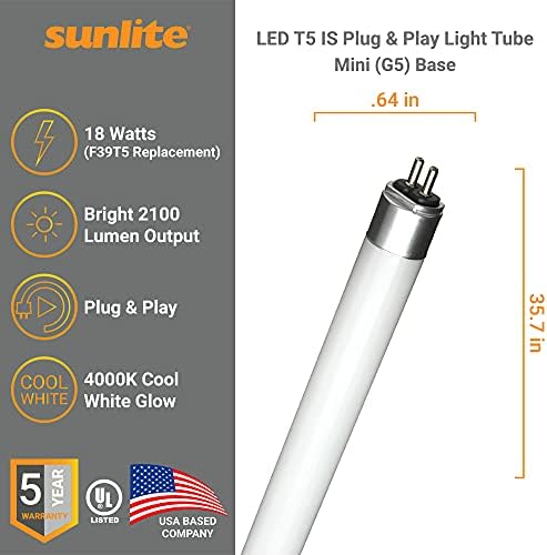 Sunlite 41227 LED T5 Приклучок &засилувач; Игра Светлина Цевка 3 Нога, 18 Вати, 2100 Lm, Мини G5 Би-Пински База, Двојна Крај Конекција, Електронски