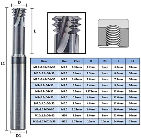 Jgsl 1pcs Тема за мелење на конец M1.0-M12 метричка нишка крај Мил 3 флејта 60D волфрам карбид рутер бит за сечење на метален алуминиум