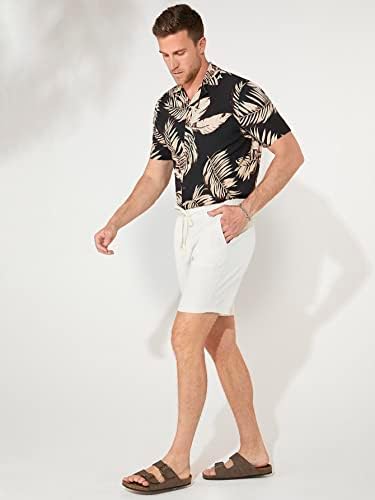 Nibhz Облека со две парчиња за мажи Мажи Тропска кошула за печатење и шорцеви за половината за влечење