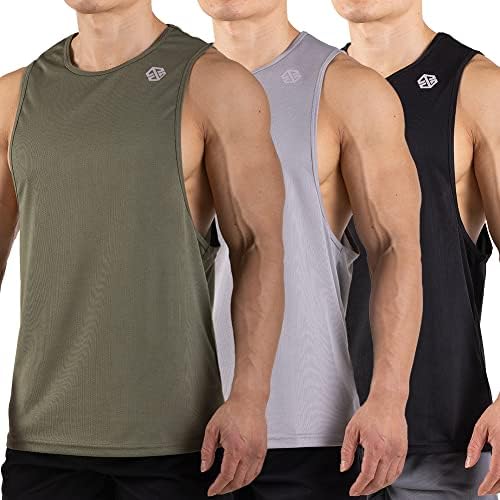 Gerlobal 3 пакуваат резервоарот за мускули на мажите на врвовите на тренингот без ракави, атлетско суво вклопување кошули