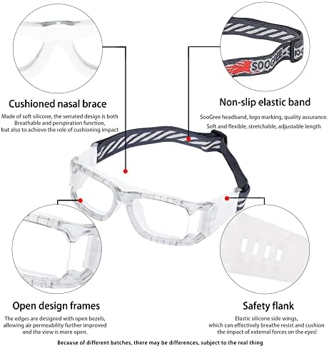 Soogree Sports Glass, кошаркарски фудбалски фудбалски очила за мажи и жени, заштитна безбедност против магла
