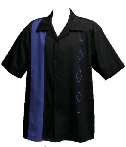Менс ретро куглана кошула, голема висока, кралска сина боја на црно