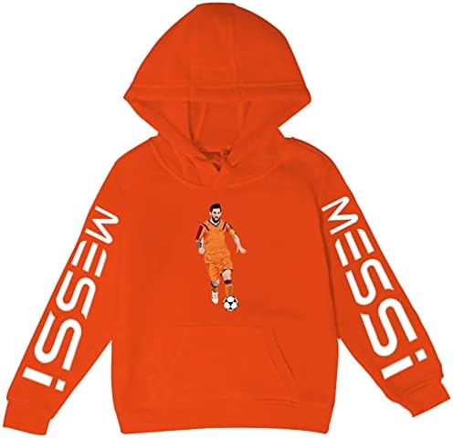 Koniee Kids Messi Pullover jimpershirts обични дуксери со долги ракави, влечејќи со џебни капи за момчиња девојчиња