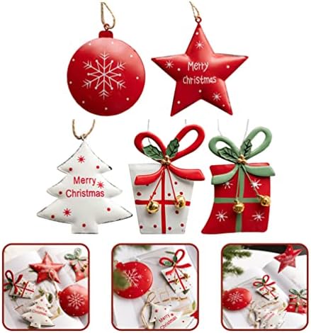 АБУФАН 5 парчиња Божиќни Ѕвона Украс Насликани Железни Ѕвона Од Џингл Ѕвезда Кутија За Подароци Снегулка Висечки Приврзок За Новогодишна