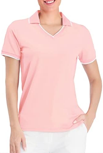 Hivesенски голф-кошули за голф Hiverlay за жени UPF 50+ тренинг со краток ракав v вратот тенис трчање маици Брзи суви врвови