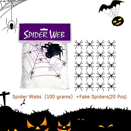 Ноќта на вештерките пајак веб -украси 1000sqft со 60 лажни пајаци Супер истегнување пајажина за украси за Ноќта на вештерките затворен