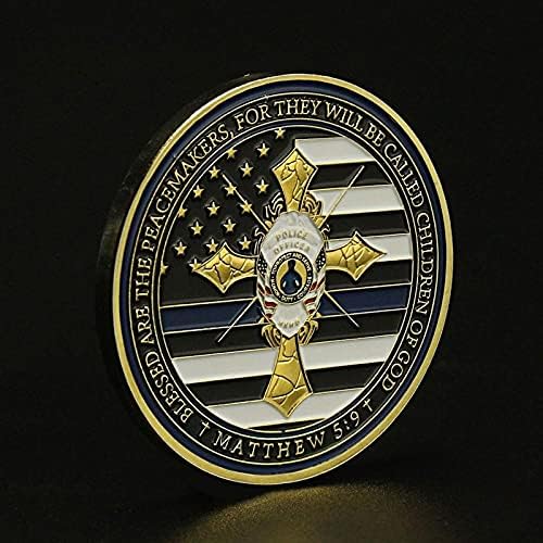 Тенка Сина Линија Полициски Сувенир Монета Полициски Службеник Молитва Миротворец МОНЕТА Американско Знаме Позлатен Комеморативен